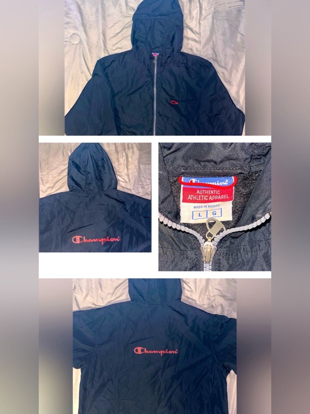 Retro Champion AUTHENTIC Athletic Apparel Black Full Zip Windbreaker Jacket LRG